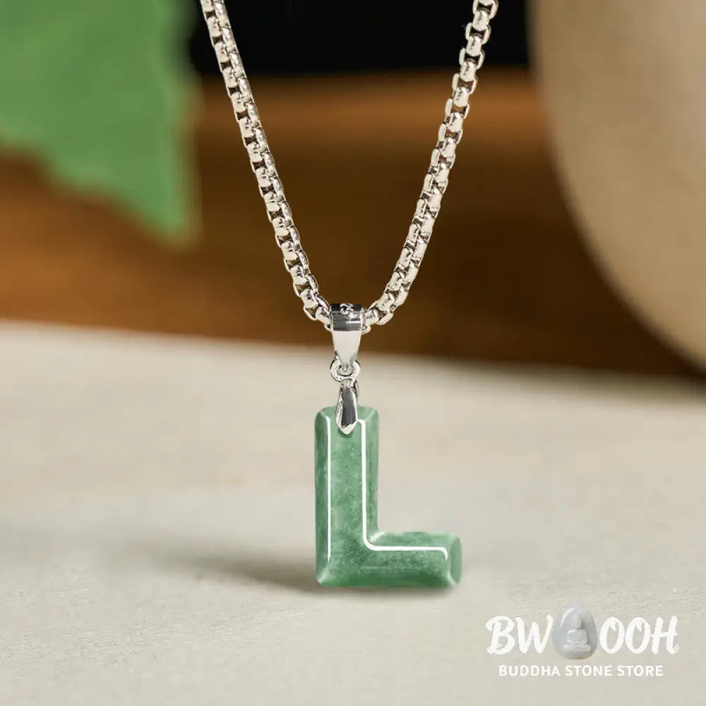 Buddha Stones ’May You Find Your Own Meaning’ Natural A-Z Letter Jade Titanium Steel Chain Necklace Includes Gift