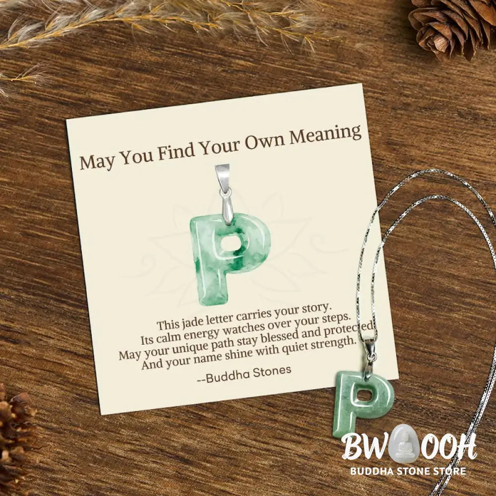 Buddha Stones ’May You Find Your Own Meaning’ Natural A-Z Letter Jade Titanium Steel Chain Necklace Includes Gift