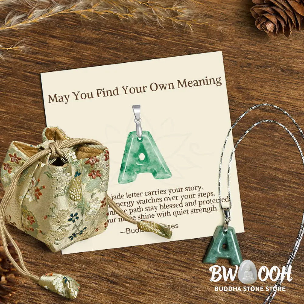 Buddha Stones ’May You Find Your Own Meaning’ Natural A-Z Letter Jade Titanium Steel Chain Necklace Includes Gift