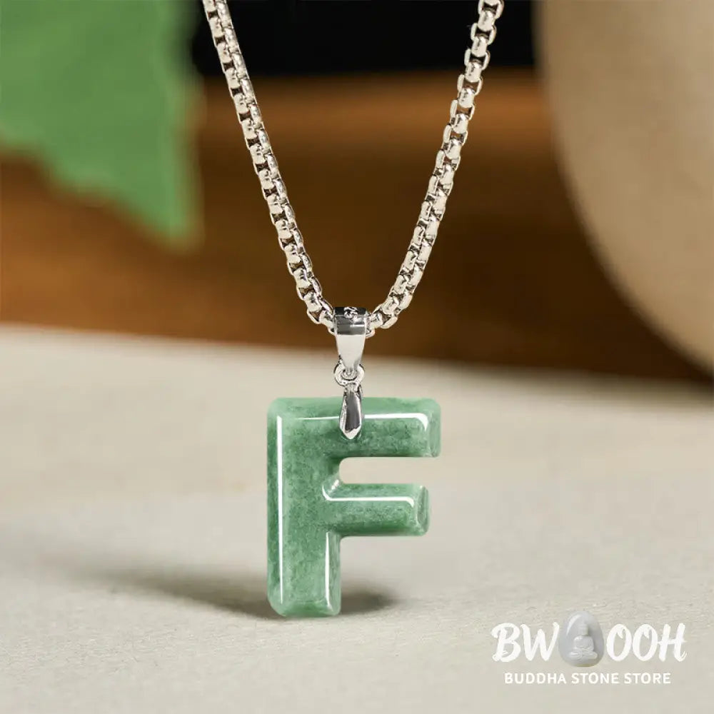 Buddha Stones ’May You Find Your Own Meaning’ Natural A-Z Letter Jade Titanium Steel Chain Necklace Includes Gift