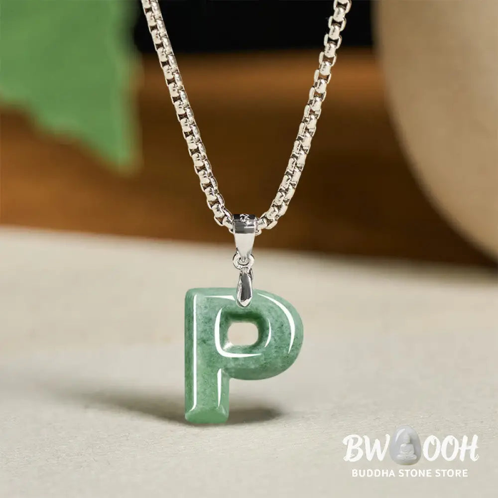 Buddha Stones ’May You Find Your Own Meaning’ Natural A-Z Letter Jade Titanium Steel Chain Necklace Includes Gift
