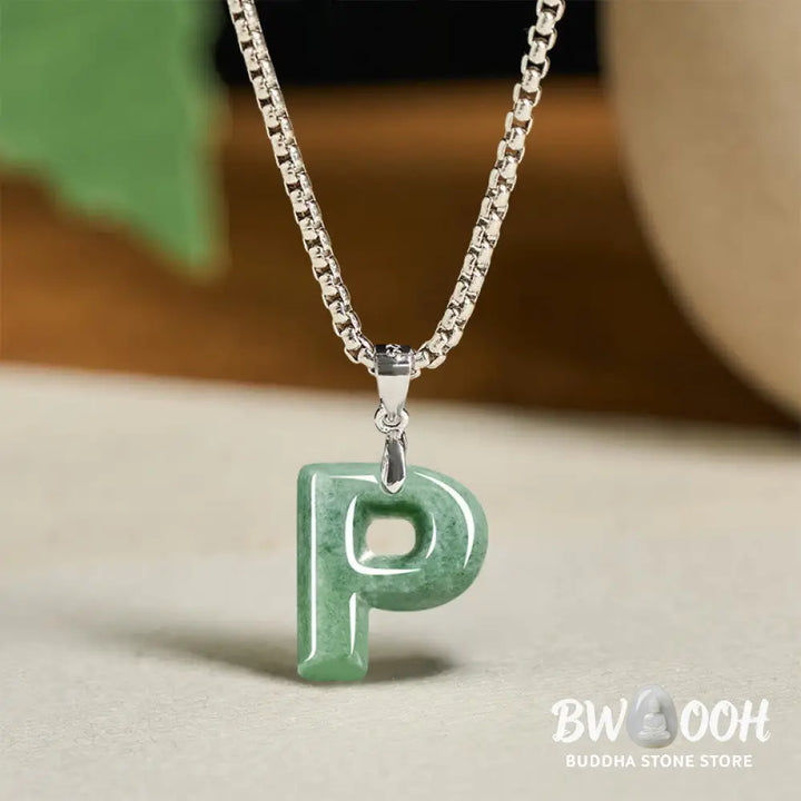Buddha Stones ’May You Find Your Own Meaning’ Natural A-Z Letter Jade Titanium Steel Chain Necklace Includes Gift