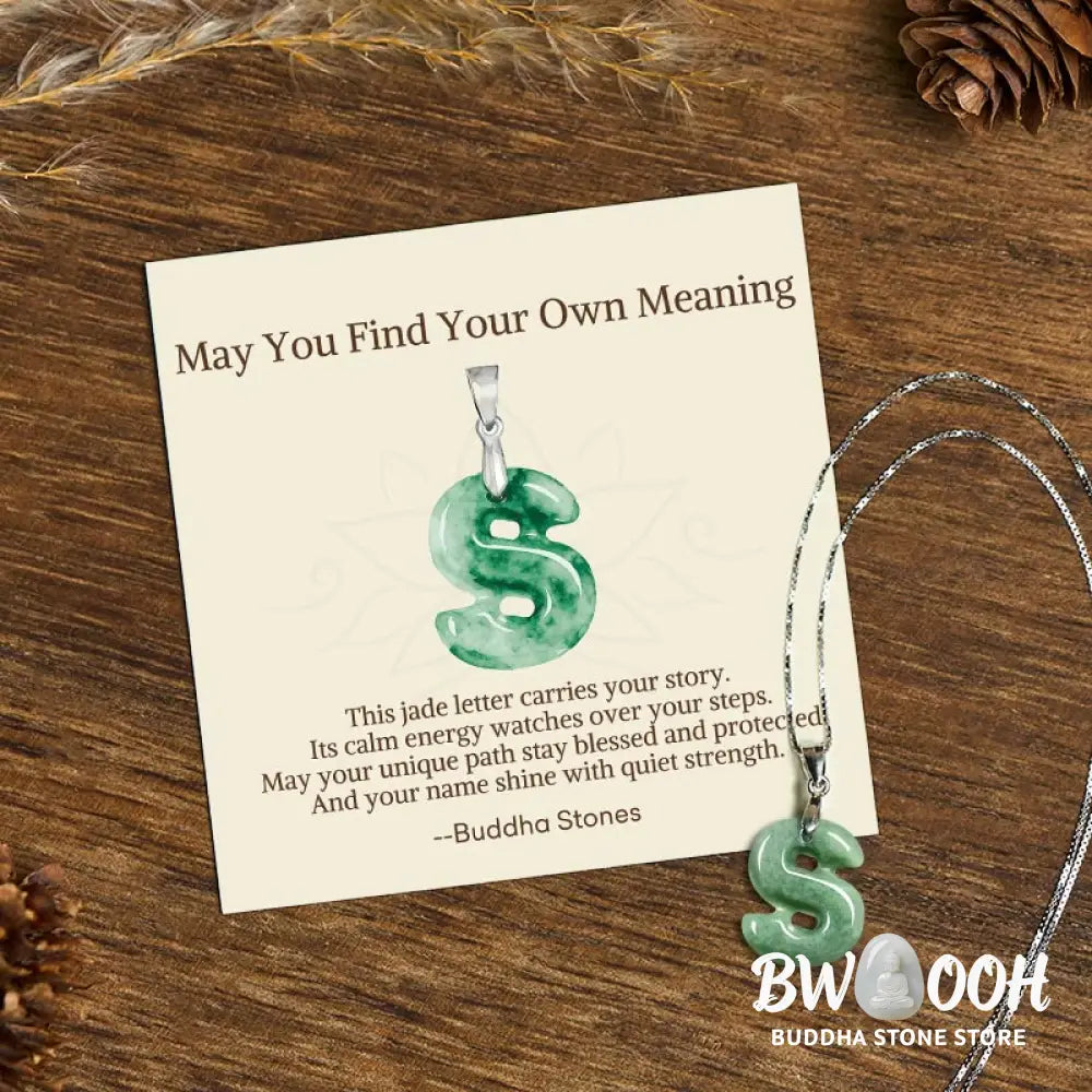 Buddha Stones ’May You Find Your Own Meaning’ Natural A-Z Letter Jade Titanium Steel Chain Necklace Includes Gift