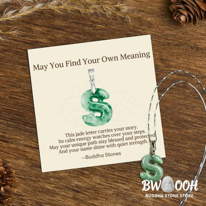 Buddha Stones ’May You Find Your Own Meaning’ Natural A-Z Letter Jade Titanium Steel Chain Necklace Includes Gift