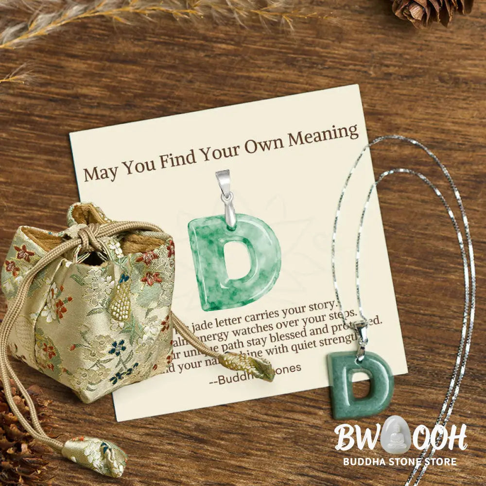 Buddha Stones ’May You Find Your Own Meaning’ Natural A-Z Letter Jade Titanium Steel Chain Necklace Includes Gift