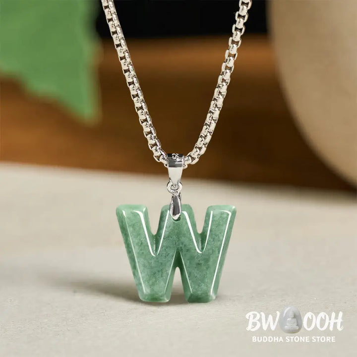 Buddha Stones ’May You Find Your Own Meaning’ Natural A-Z Letter Jade Titanium Steel Chain Necklace Includes Gift