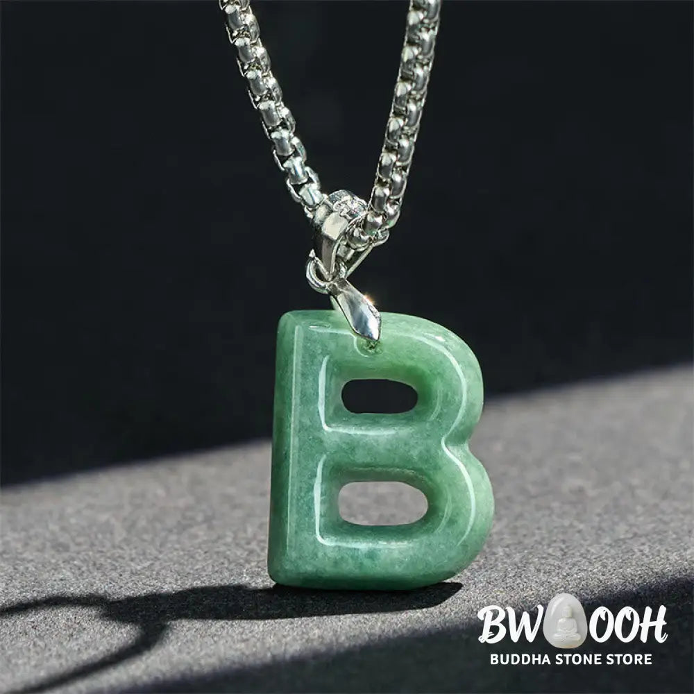 Buddha Stones ’May You Find Your Own Meaning’ Natural A-Z Letter Jade Titanium Steel Chain Necklace Includes Gift