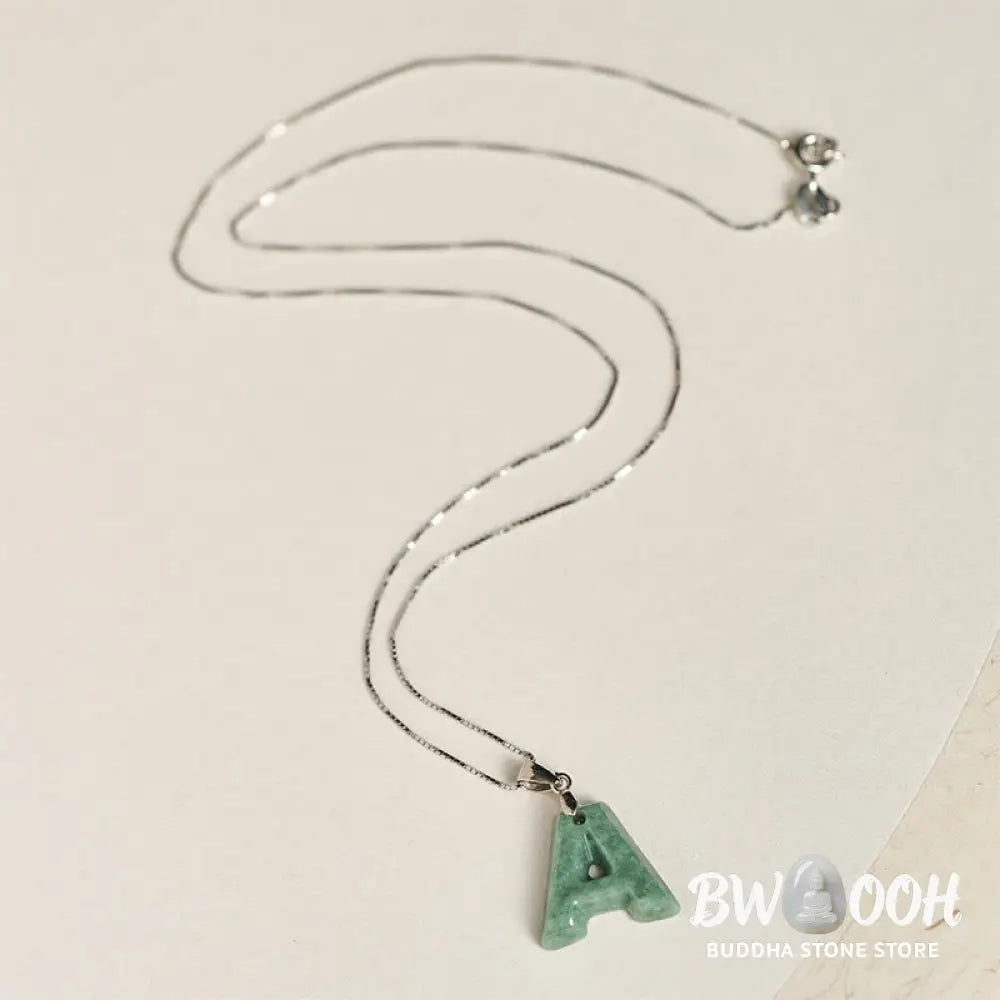 Buddha Stones ’May You Find Your Own Meaning’ Natural A-Z Letter Jade Titanium Steel Chain Necklace Includes Gift