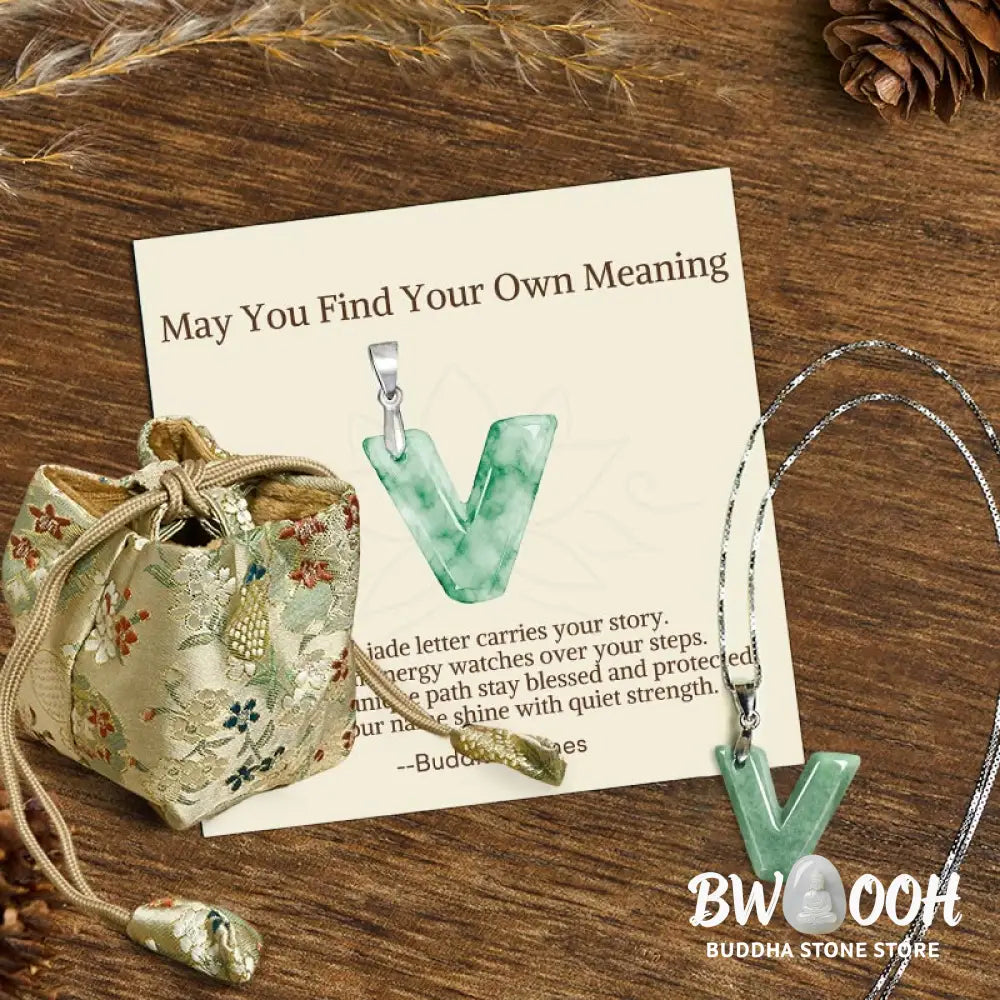 Buddha Stones ’May You Find Your Own Meaning’ Natural A-Z Letter Jade Titanium Steel Chain Necklace Includes Gift