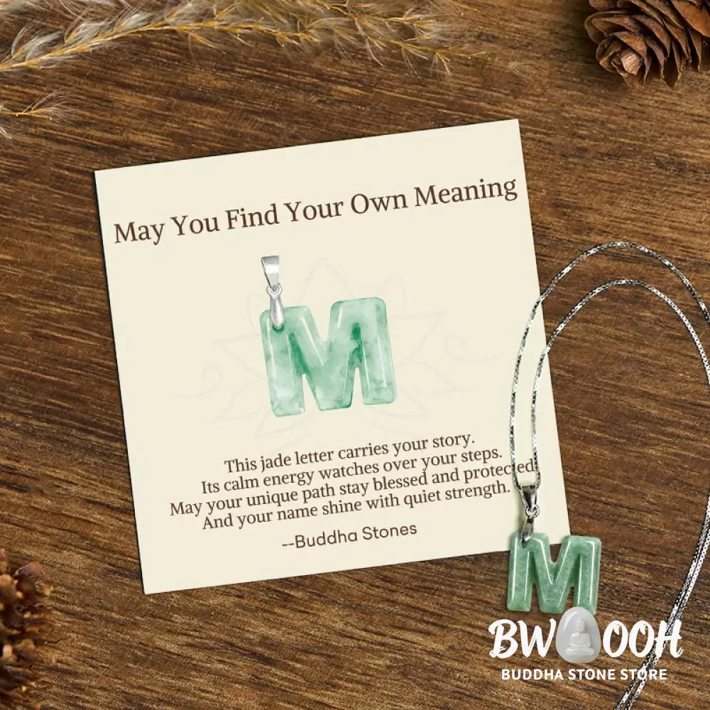 Buddha Stones ’May You Find Your Own Meaning’ Natural A-Z Letter Jade Titanium Steel Chain Necklace Includes Gift