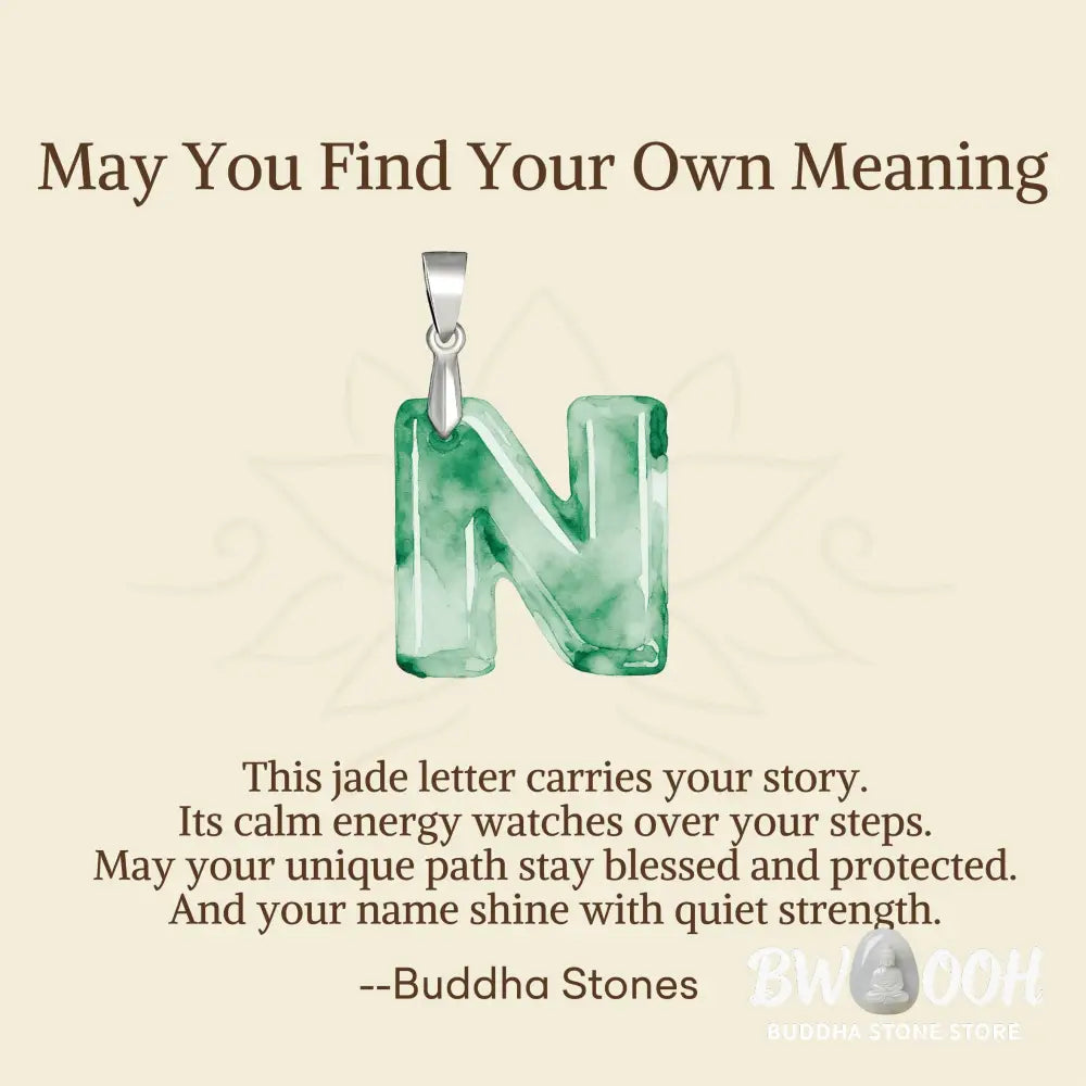 Buddha Stones ’May You Find Your Own Meaning’ Natural A-Z Letter Jade Titanium Steel Chain Necklace Includes Gift
