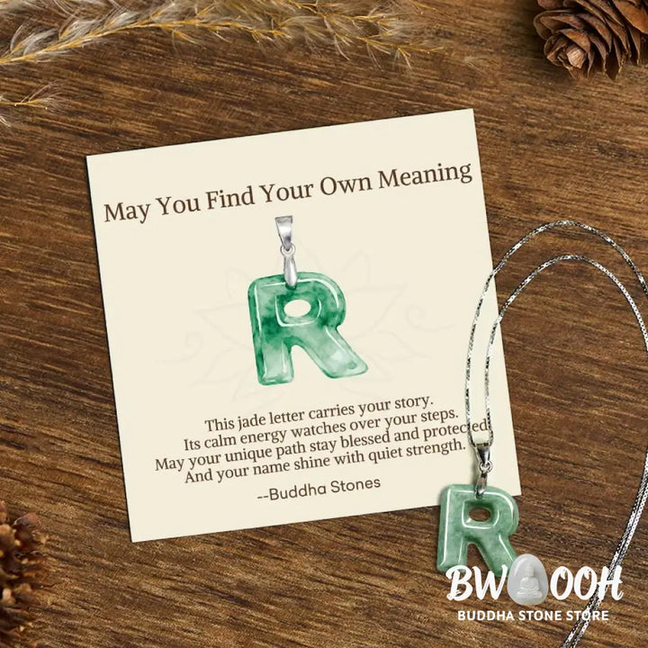 Buddha Stones ’May You Find Your Own Meaning’ Natural A-Z Letter Jade Titanium Steel Chain Necklace Includes Gift