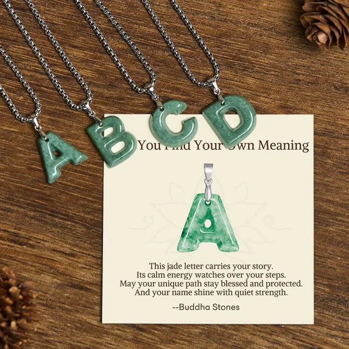 Buddha Stones ’May You Find Your Own Meaning’ Natural A-Z Letter Jade Titanium Steel Chain Necklace Includes Gift
