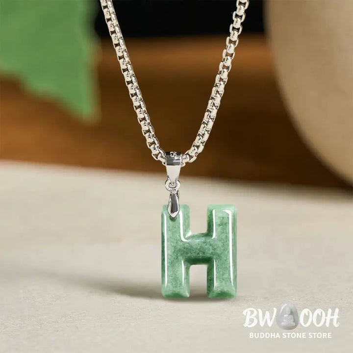 Buddha Stones ’May You Find Your Own Meaning’ Natural A-Z Letter Jade Titanium Steel Chain Necklace Includes Gift