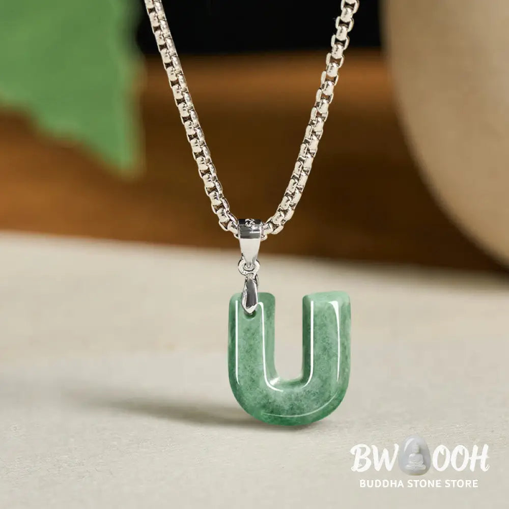 Buddha Stones ’May You Find Your Own Meaning’ Natural A-Z Letter Jade Titanium Steel Chain Necklace Includes Gift