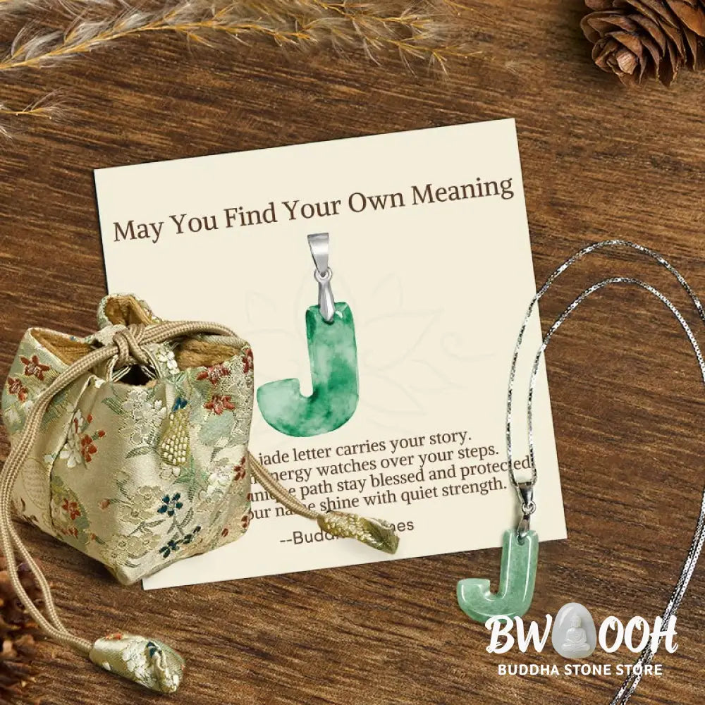 Buddha Stones ’May You Find Your Own Meaning’ Natural A-Z Letter Jade Titanium Steel Chain Necklace Includes Gift