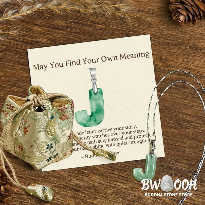 Buddha Stones ’May You Find Your Own Meaning’ Natural A-Z Letter Jade Titanium Steel Chain Necklace Includes Gift