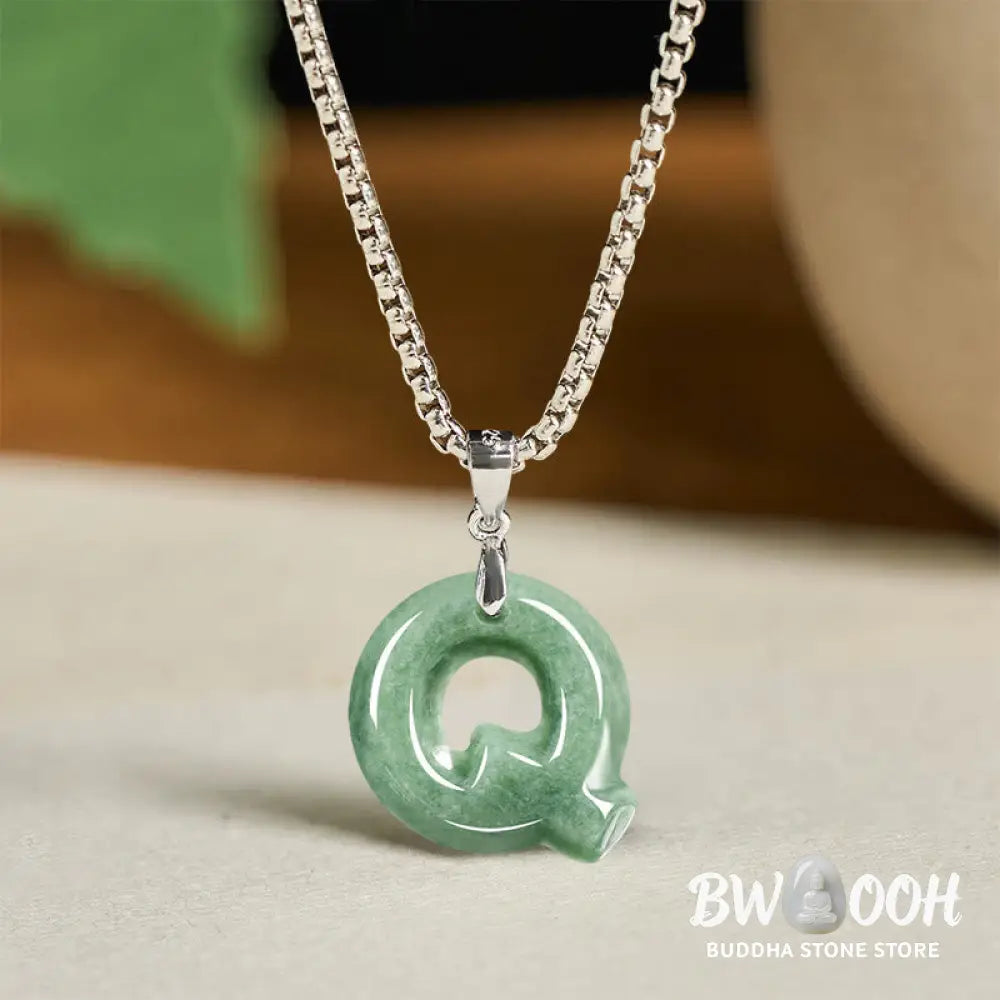 Buddha Stones ’May You Find Your Own Meaning’ Natural A-Z Letter Jade Titanium Steel Chain Necklace Includes Gift