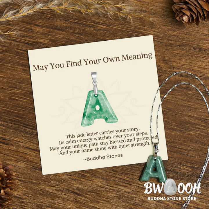 Buddha Stones ’May You Find Your Own Meaning’ Natural A-Z Letter Jade Titanium Steel Chain Necklace Includes Gift