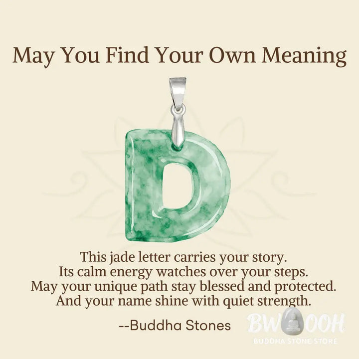 Buddha Stones ’May You Find Your Own Meaning’ Natural A-Z Letter Jade Titanium Steel Chain Necklace Includes Gift