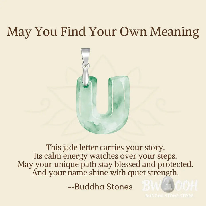 Buddha Stones ’May You Find Your Own Meaning’ Natural A-Z Letter Jade Titanium Steel Chain Necklace Includes Gift