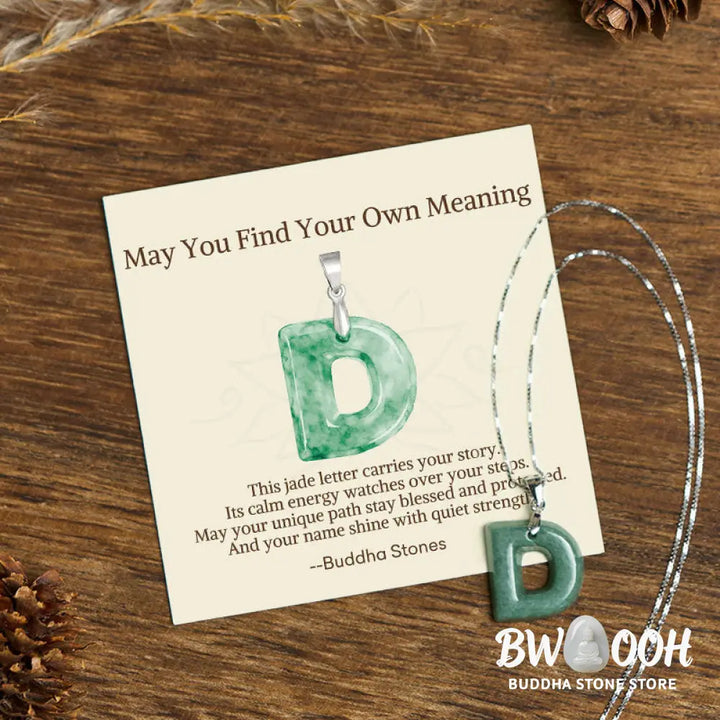 Buddha Stones ’May You Find Your Own Meaning’ Natural A-Z Letter Jade Titanium Steel Chain Necklace Includes Gift