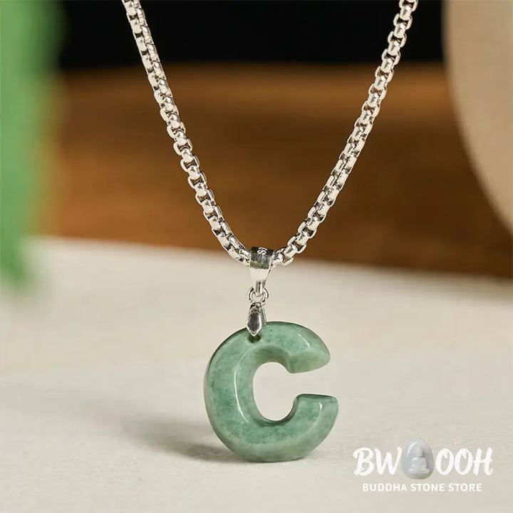Buddha Stones ’May You Find Your Own Meaning’ Natural A-Z Letter Jade Titanium Steel Chain Necklace Includes Gift