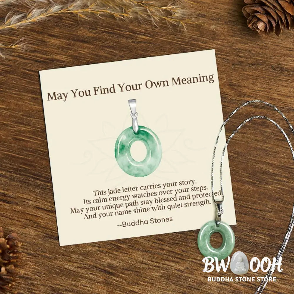 Buddha Stones ’May You Find Your Own Meaning’ Natural A-Z Letter Jade Titanium Steel Chain Necklace Includes Gift