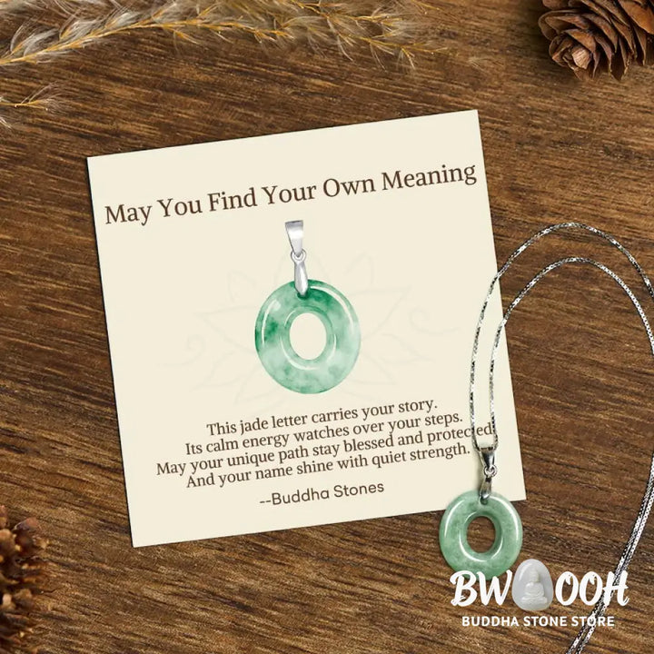 Buddha Stones ’May You Find Your Own Meaning’ Natural A-Z Letter Jade Titanium Steel Chain Necklace Includes Gift