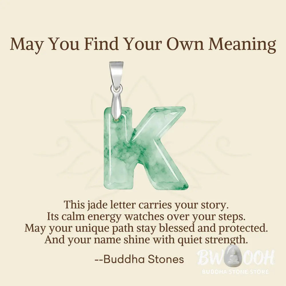 Buddha Stones ’May You Find Your Own Meaning’ Natural A-Z Letter Jade Titanium Steel Chain Necklace Includes Gift