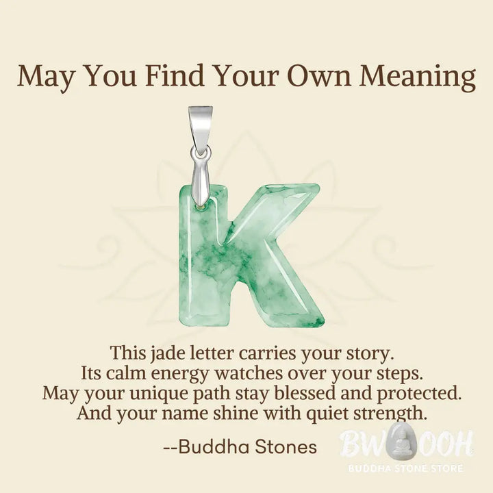 Buddha Stones ’May You Find Your Own Meaning’ Natural A-Z Letter Jade Titanium Steel Chain Necklace Includes Gift