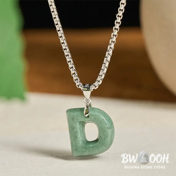 Buddha Stones ’May You Find Your Own Meaning’ Natural A-Z Letter Jade Titanium Steel Chain Necklace Includes Gift