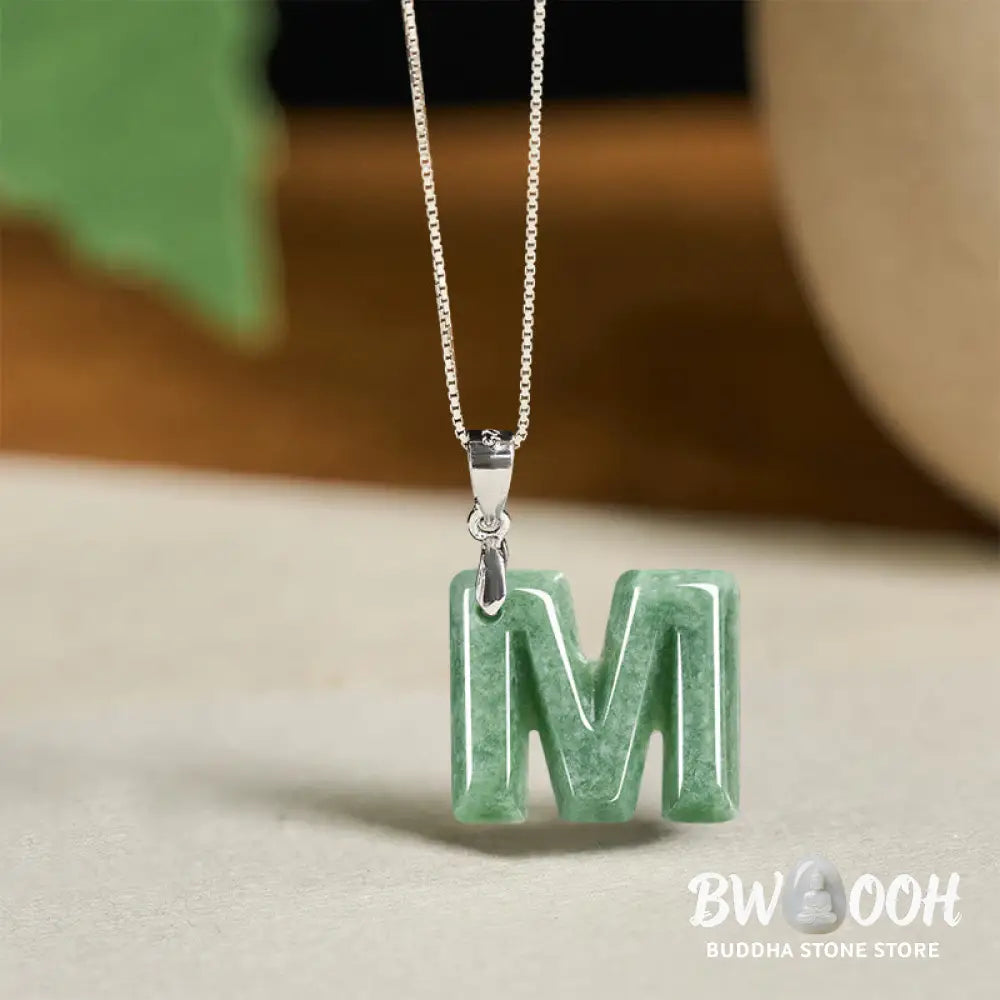 Buddha Stones ’May You Find Your Own Meaning’ Natural A-Z Letter Jade Titanium Steel Chain Necklace Includes Gift