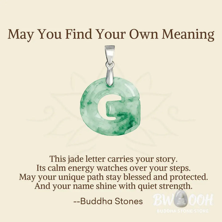 Buddha Stones ’May You Find Your Own Meaning’ Natural A-Z Letter Jade Titanium Steel Chain Necklace Includes Gift