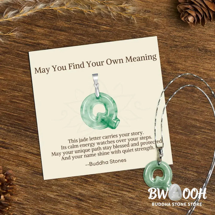 Buddha Stones ’May You Find Your Own Meaning’ Natural A-Z Letter Jade Titanium Steel Chain Necklace Includes Gift