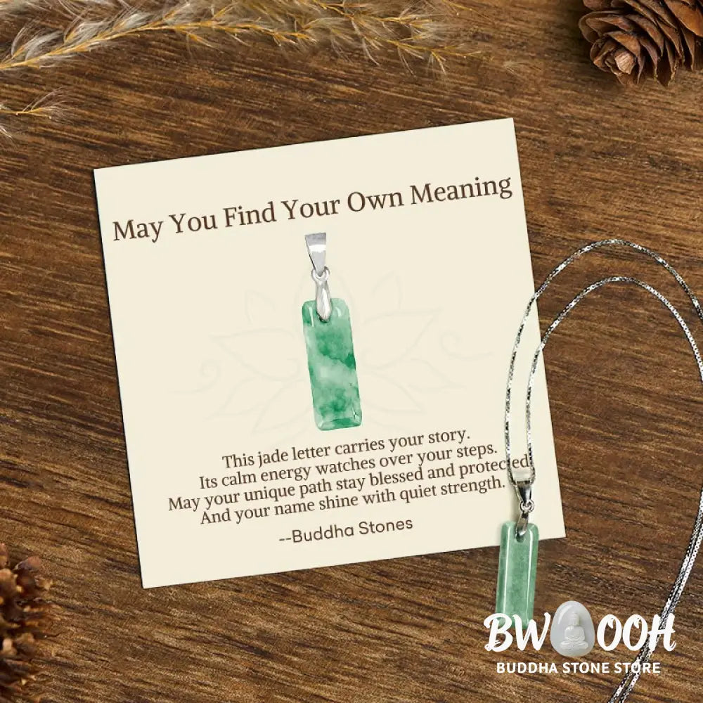 Buddha Stones ’May You Find Your Own Meaning’ Natural A-Z Letter Jade Titanium Steel Chain Necklace Includes Gift