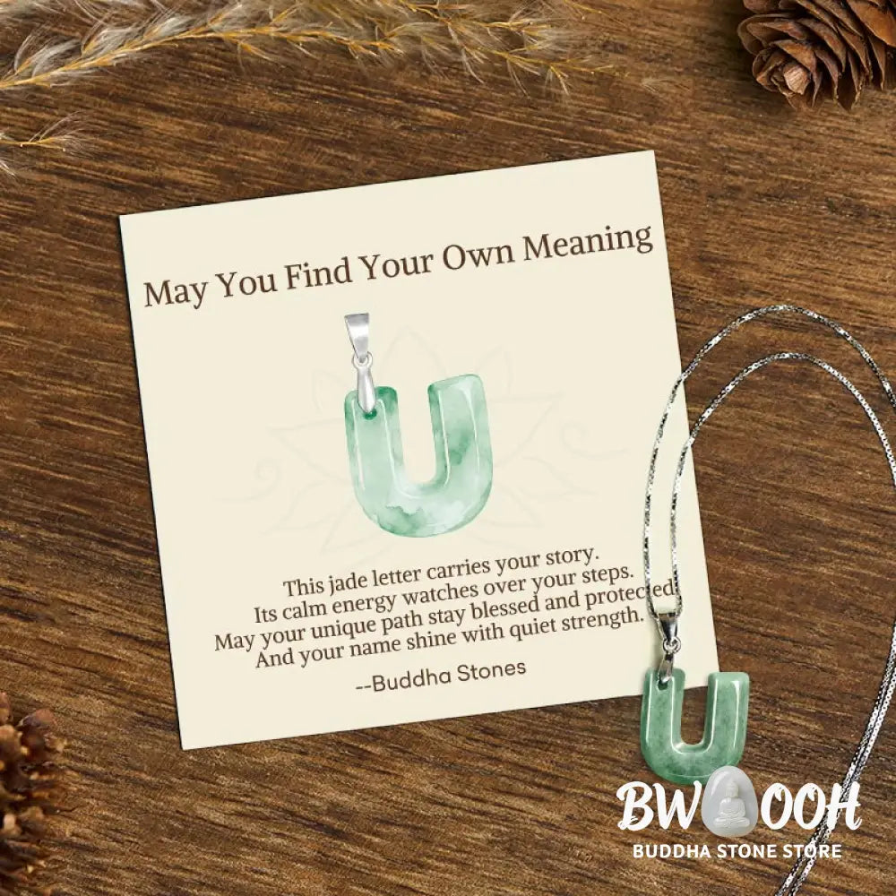Buddha Stones ’May You Find Your Own Meaning’ Natural A-Z Letter Jade Titanium Steel Chain Necklace Includes Gift
