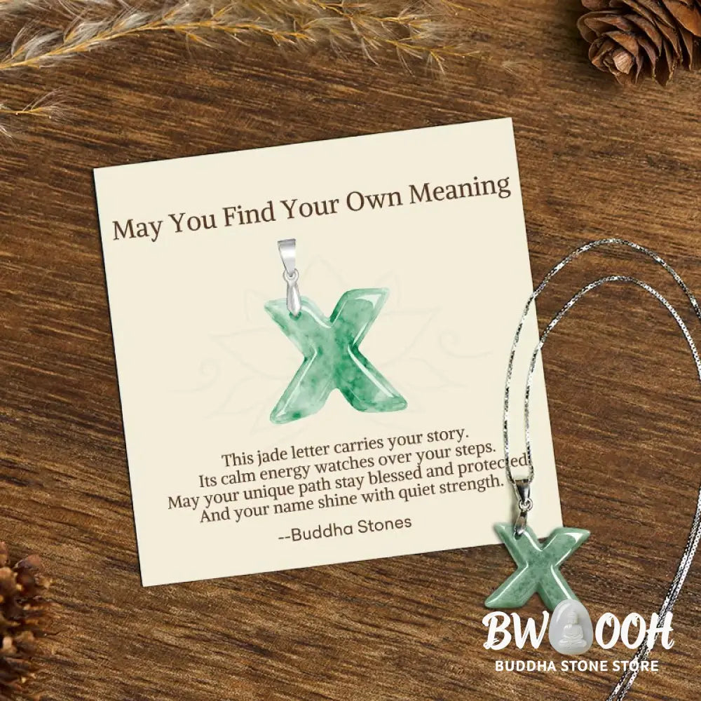 Buddha Stones ’May You Find Your Own Meaning’ Natural A-Z Letter Jade Titanium Steel Chain Necklace Includes Gift