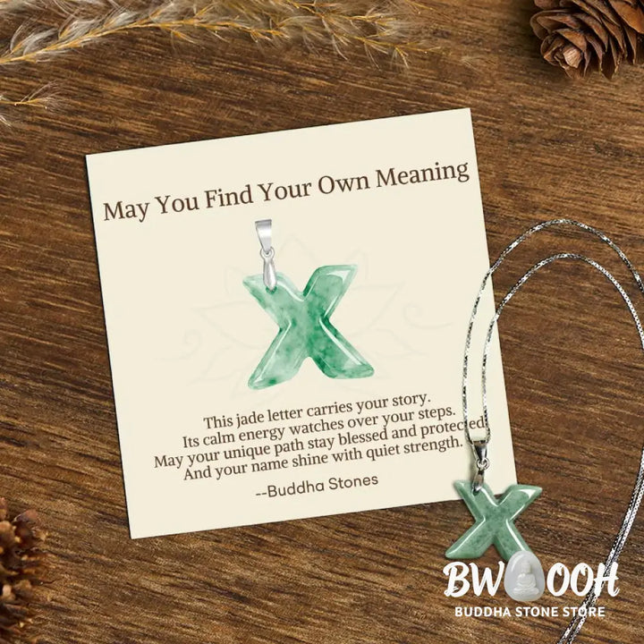 Buddha Stones ’May You Find Your Own Meaning’ Natural A-Z Letter Jade Titanium Steel Chain Necklace Includes Gift