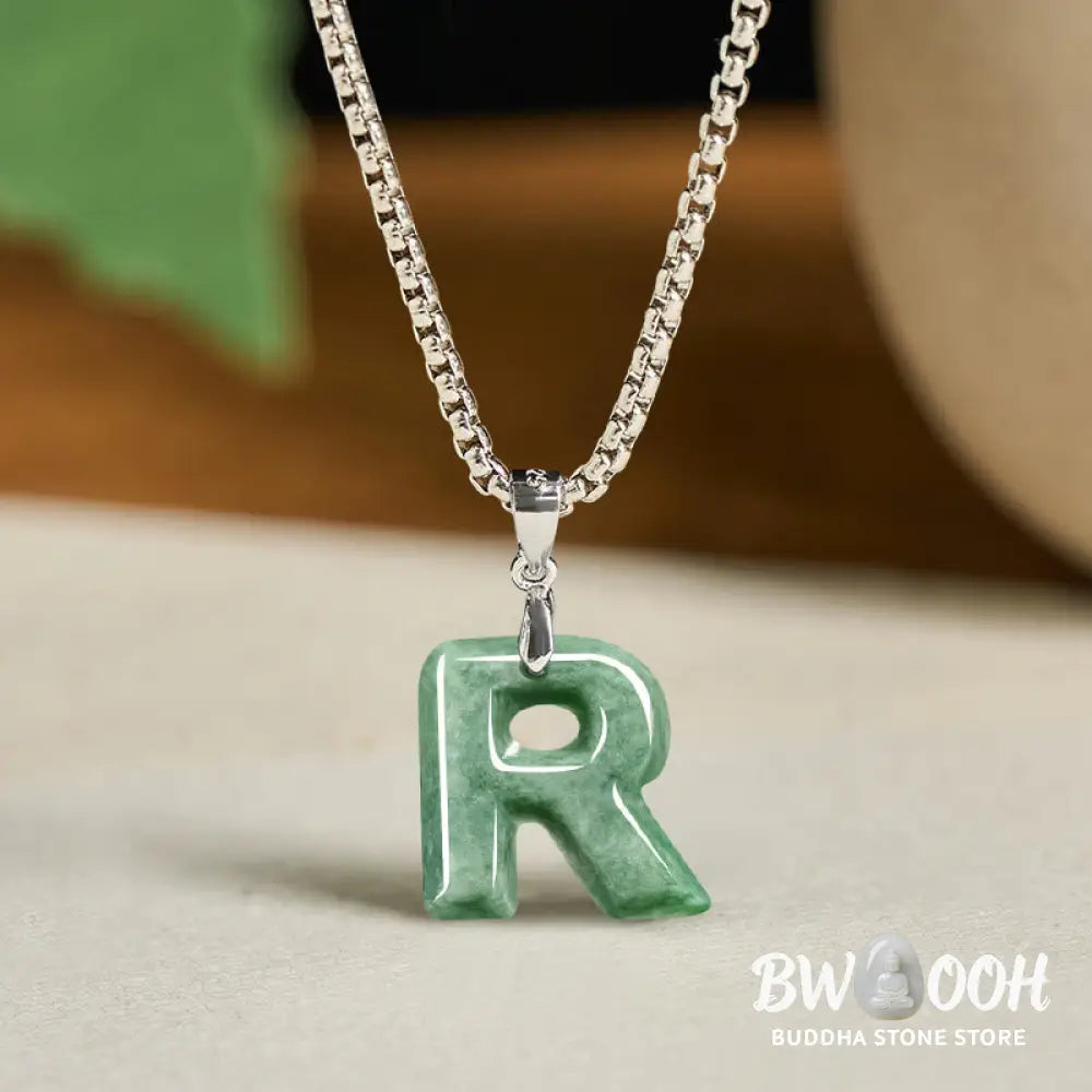Buddha Stones ’May You Find Your Own Meaning’ Natural A-Z Letter Jade Titanium Steel Chain Necklace Includes Gift