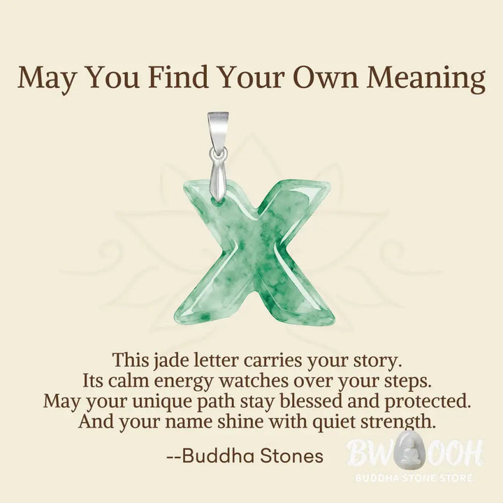 Buddha Stones ’May You Find Your Own Meaning’ Natural A-Z Letter Jade Titanium Steel Chain Necklace Includes Gift