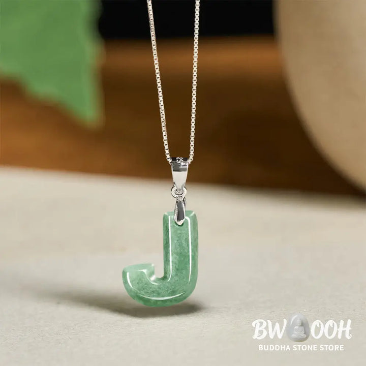 Buddha Stones ’May You Find Your Own Meaning’ Natural A-Z Letter Jade Titanium Steel Chain Necklace Includes Gift