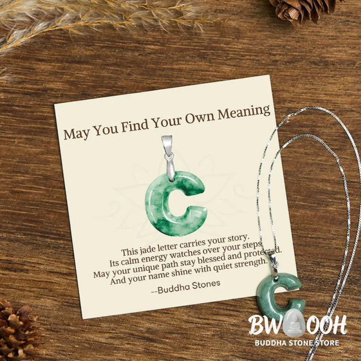 Buddha Stones ’May You Find Your Own Meaning’ Natural A-Z Letter Jade Titanium Steel Chain Necklace Includes Gift
