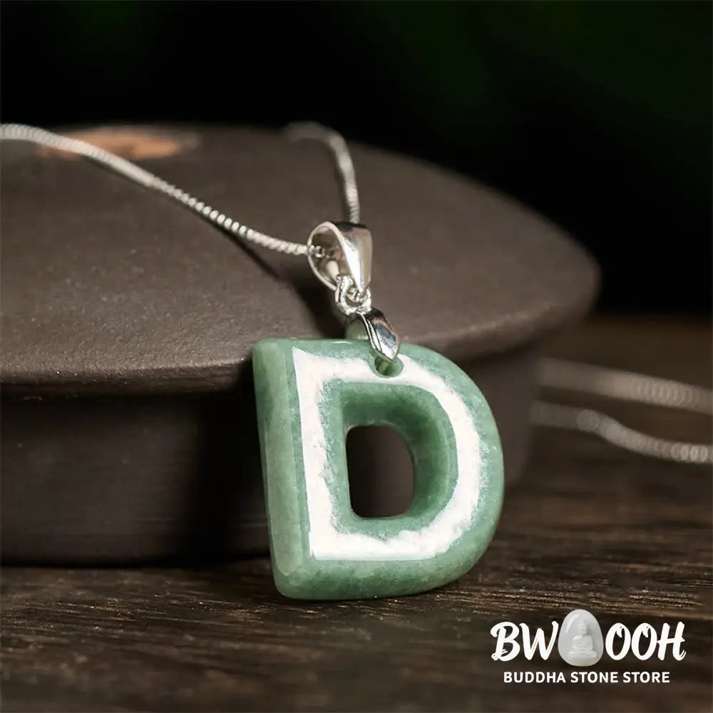 Buddha Stones ’May You Find Your Own Meaning’ Natural A-Z Letter Jade Titanium Steel Chain Necklace Includes Gift