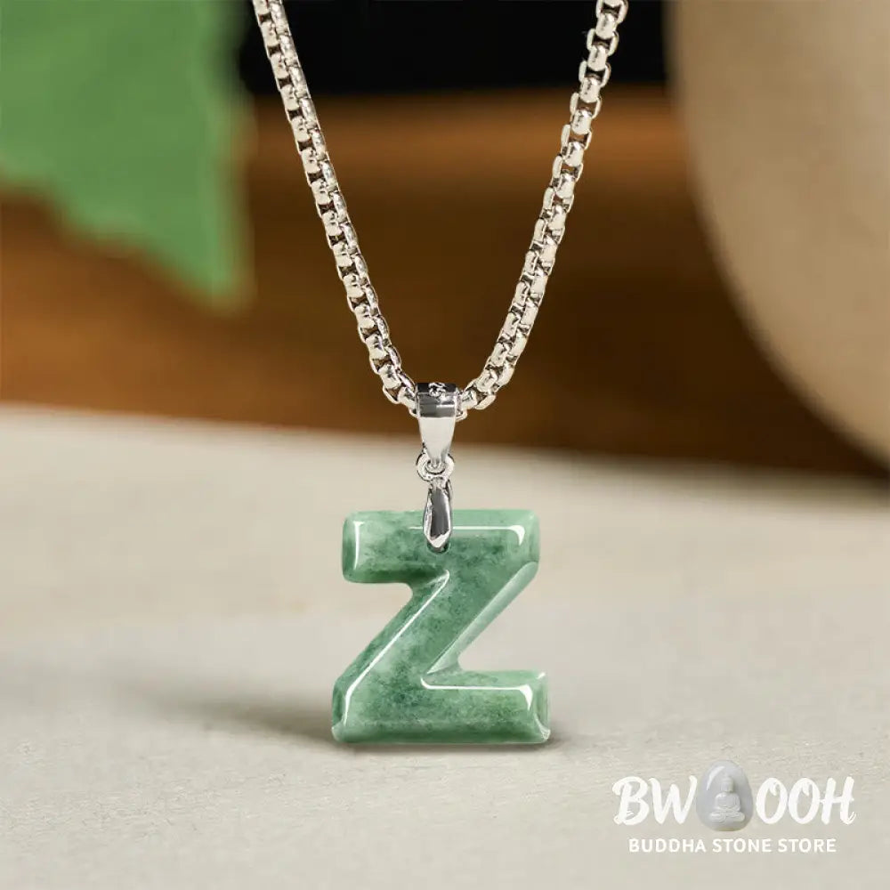 Buddha Stones ’May You Find Your Own Meaning’ Natural A-Z Letter Jade Titanium Steel Chain Necklace Includes Gift