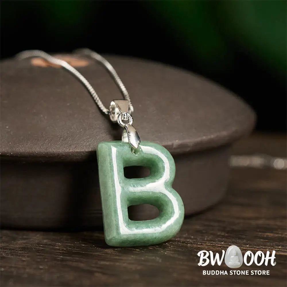 Buddha Stones ’May You Find Your Own Meaning’ Natural A-Z Letter Jade Titanium Steel Chain Necklace Includes Gift