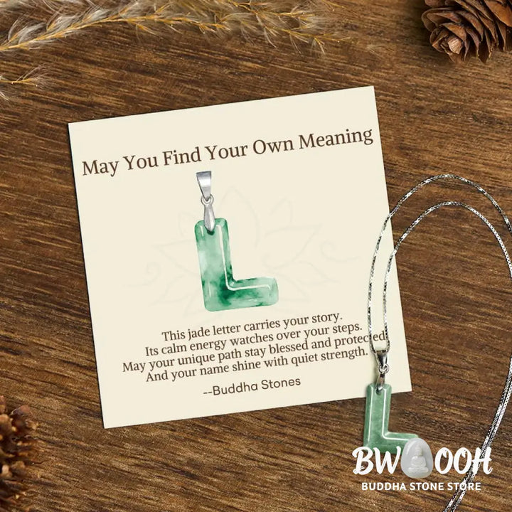 Buddha Stones ’May You Find Your Own Meaning’ Natural A-Z Letter Jade Titanium Steel Chain Necklace Includes Gift