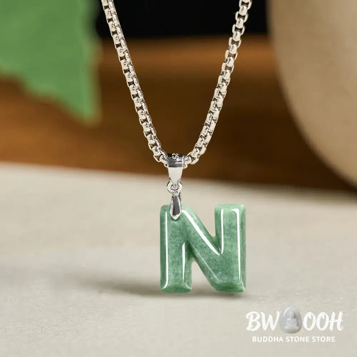 Buddha Stones ’May You Find Your Own Meaning’ Natural A-Z Letter Jade Titanium Steel Chain Necklace Includes Gift
