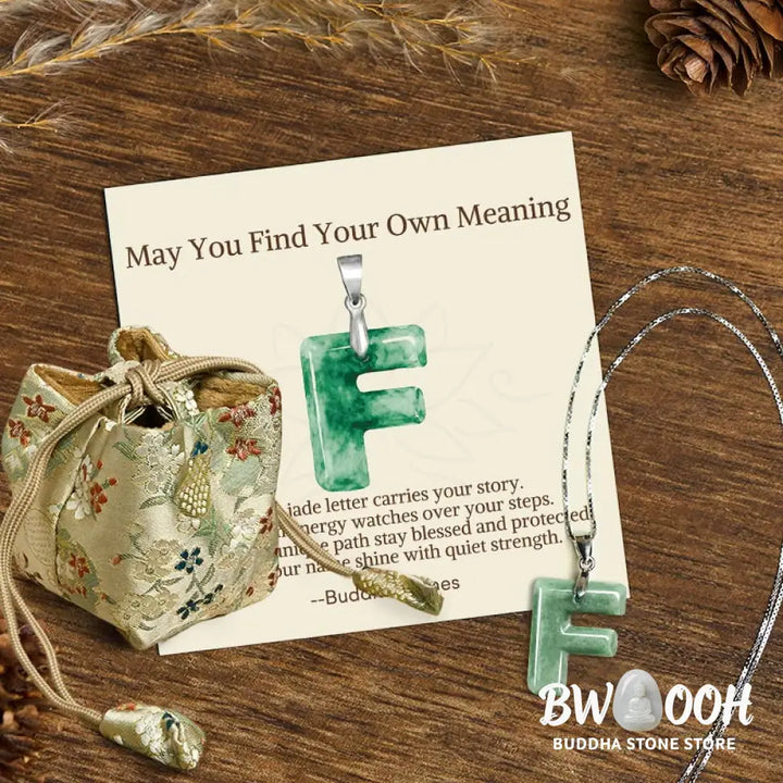 Buddha Stones ’May You Find Your Own Meaning’ Natural A-Z Letter Jade Titanium Steel Chain Necklace Includes Gift