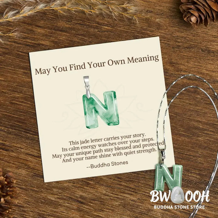 Buddha Stones ’May You Find Your Own Meaning’ Natural A-Z Letter Jade Titanium Steel Chain Necklace Includes Gift